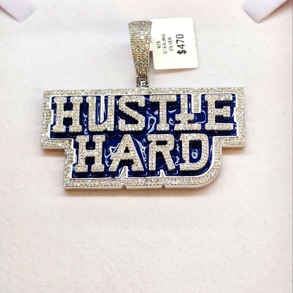 NEW STERLING SILVER 925 HUSTLE HARD PENDANT